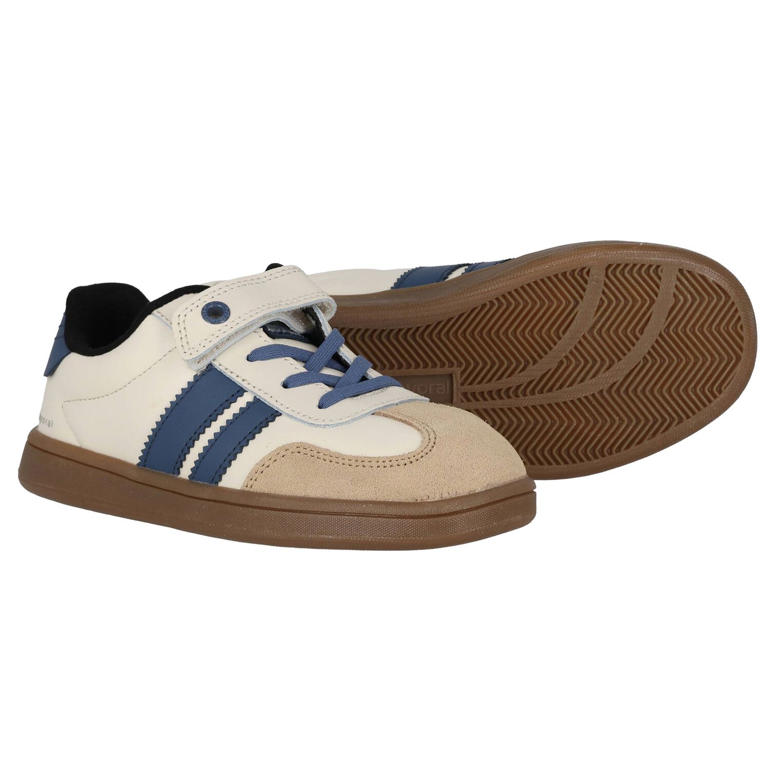 Boys Blue & White Leather Trainers, 1, hi-res