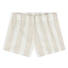 Younger Girls Beige & White Striped Shorts Set, 1, hi-res
