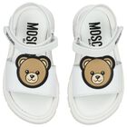 Younger Girls White Teddy Bear Sandals, 1, hi-res