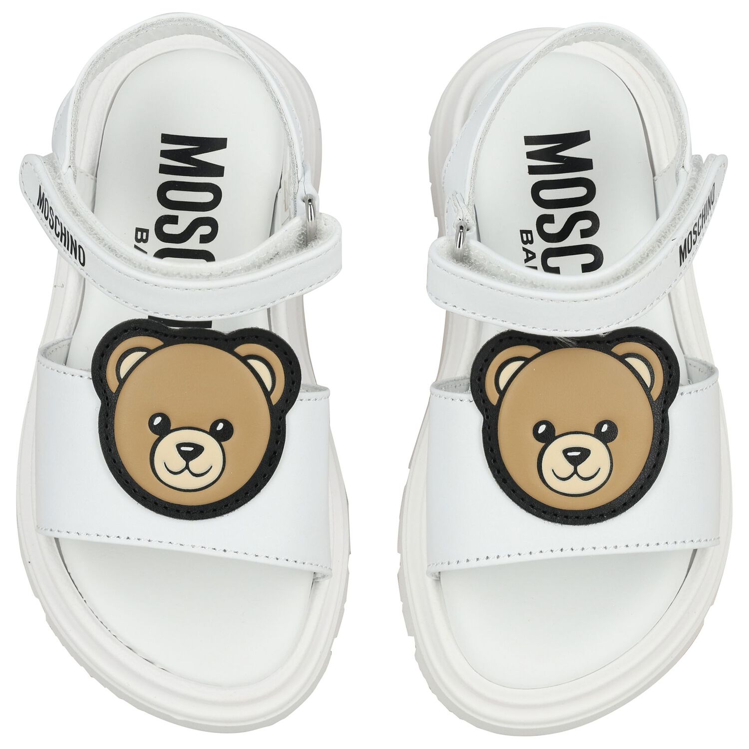 Younger Girls White Teddy Bear Sandals, 1, hi-res