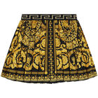 Girls Black & Gold Barocco Pleated Skirt, 1, hi-res