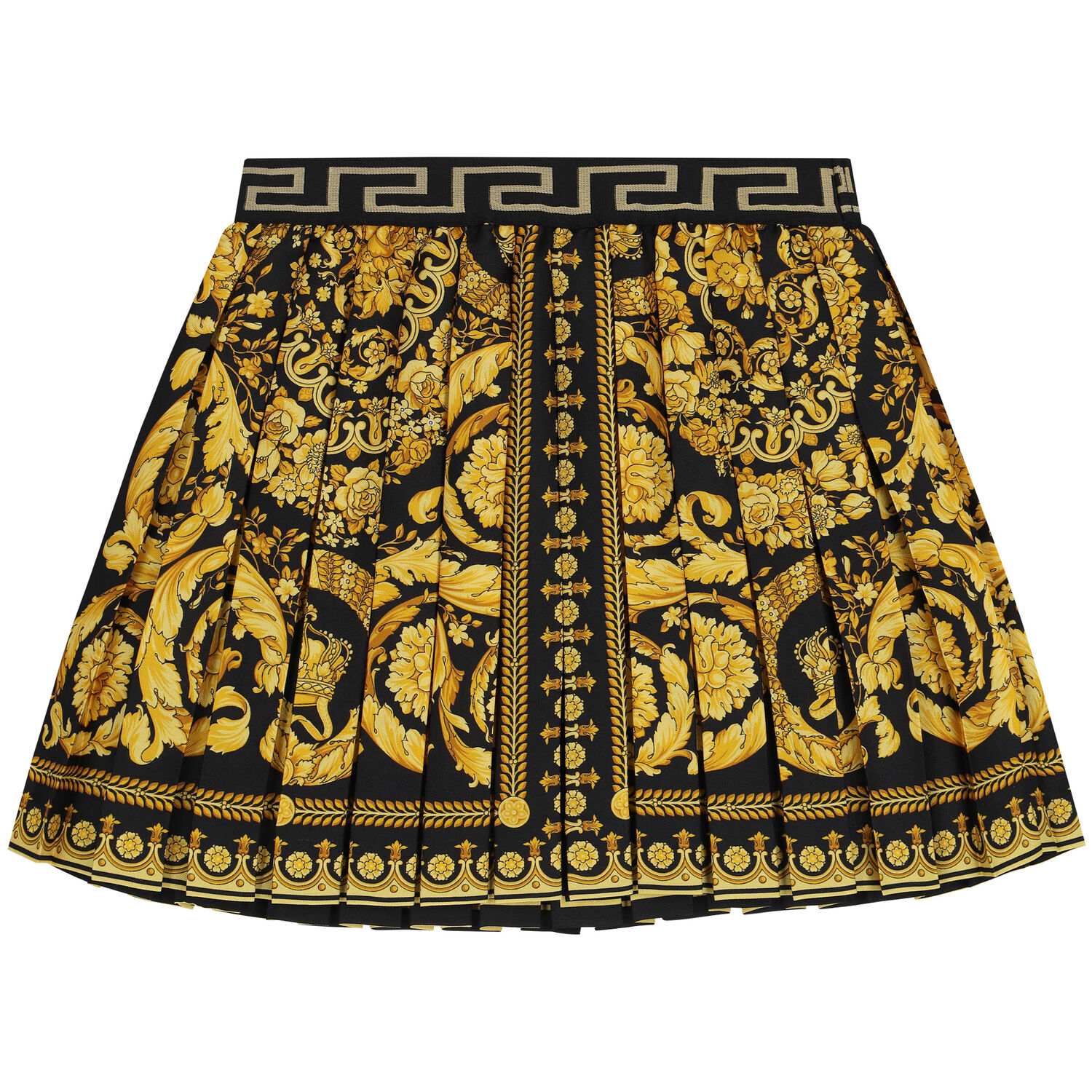 Girls Black & Gold Barocco Pleated Skirt, 1, hi-res