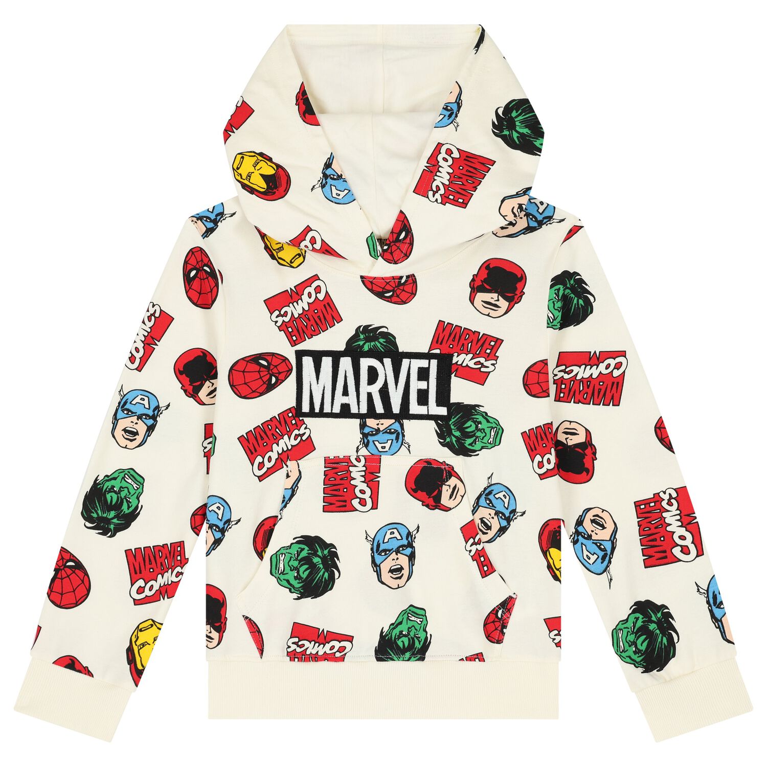 Boys Ivory Marvel Hooded Top, 1, hi-res