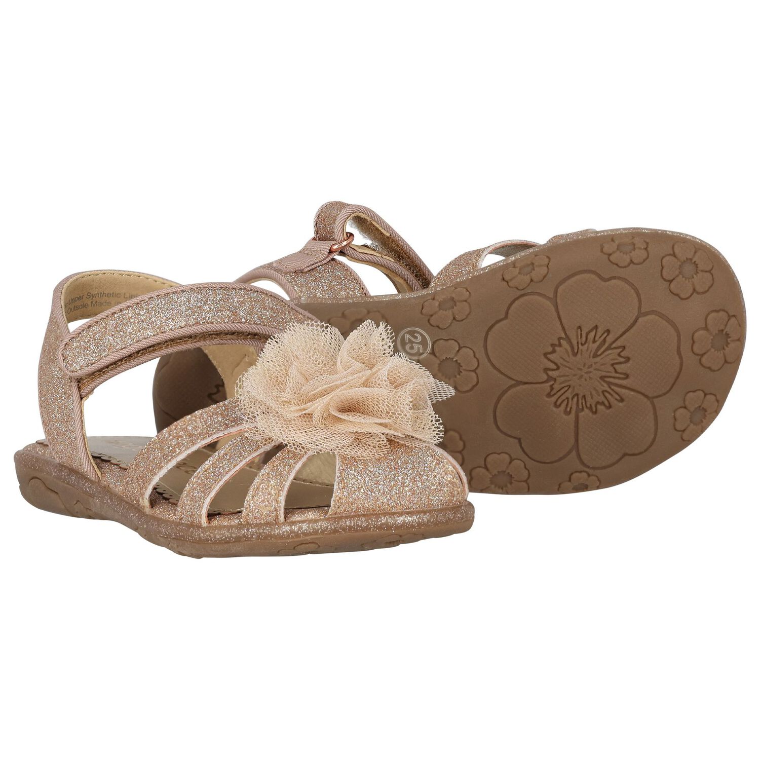 Younger Girls Rose Gold Flower Sandals, 1, hi-res