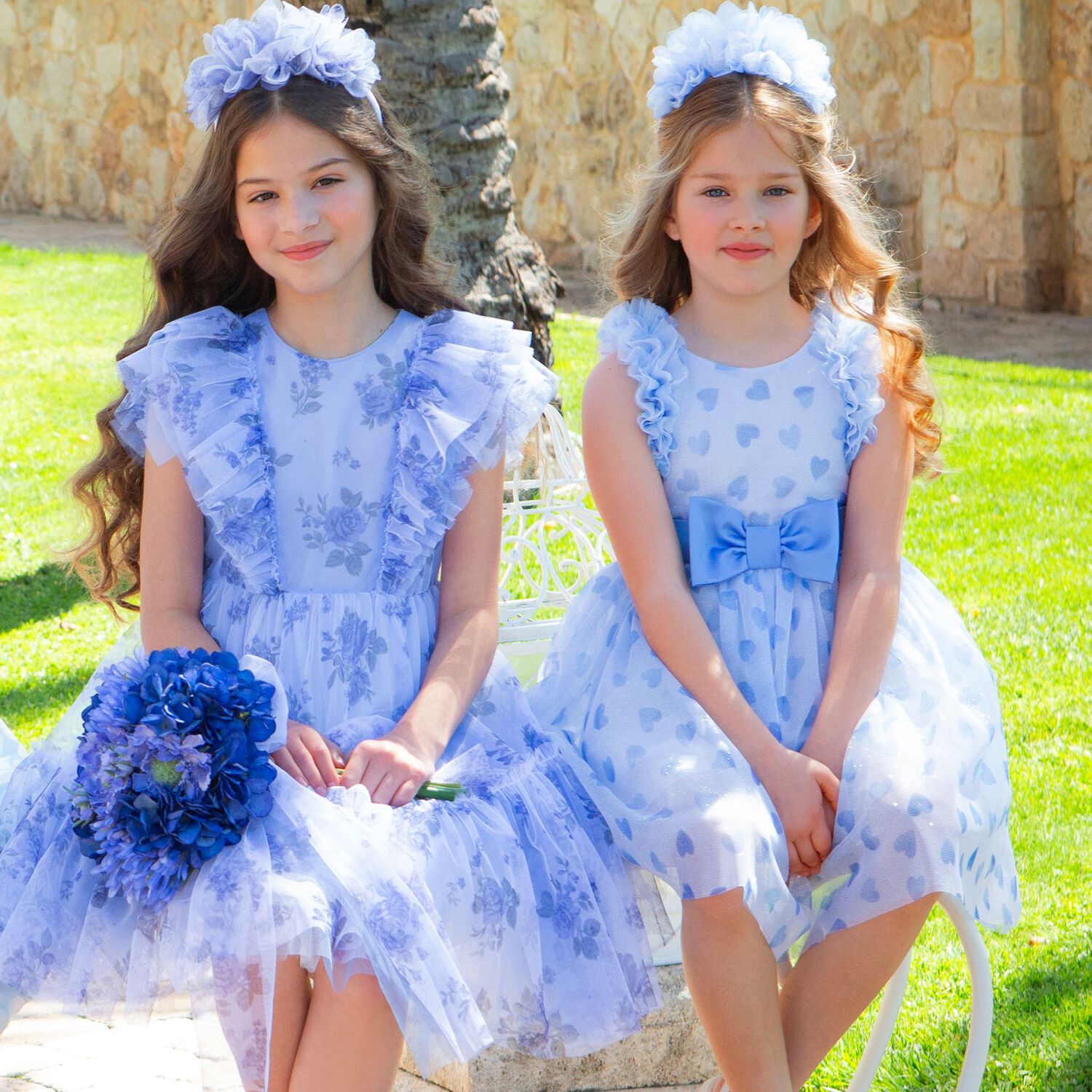 Girls Blue Ruffle Dress, 1, hi-res