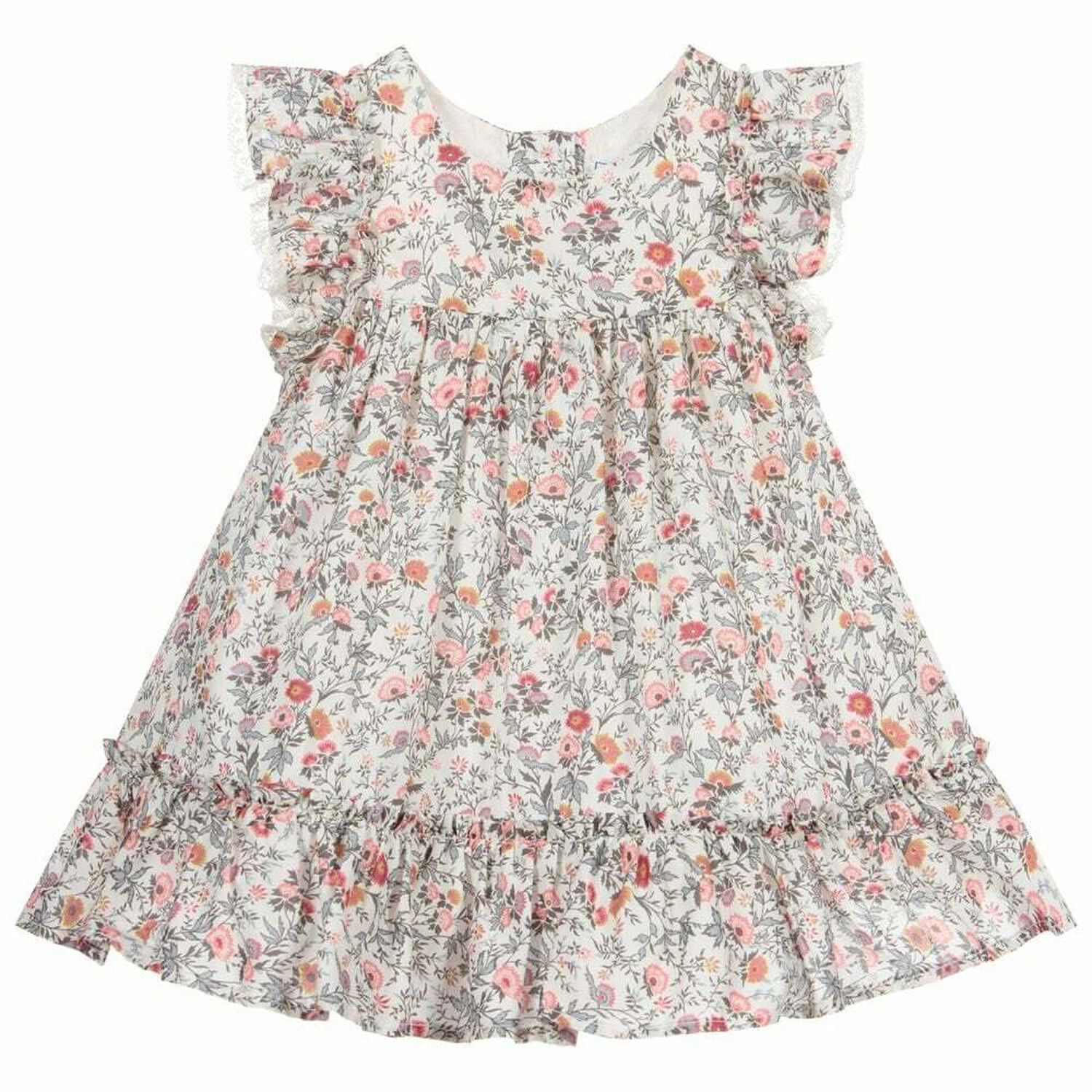 Baby Girls Ivory Floral Dress, 1, hi-res