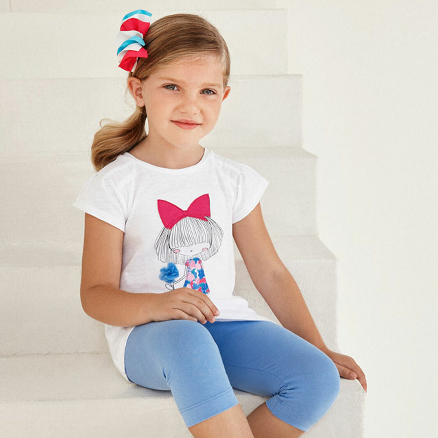 Girls White, Pink & Blue Leggings Set, 1, hi-res