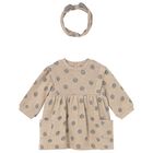 Baby Girls Beige Polka Dots Dress Set, 1, hi-res