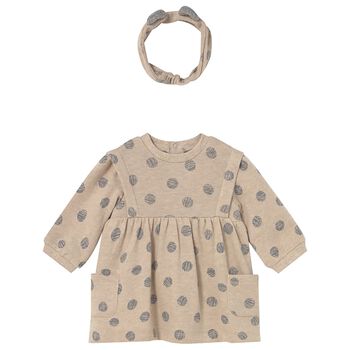 Baby Girls Beige Polka Dots Dress Set