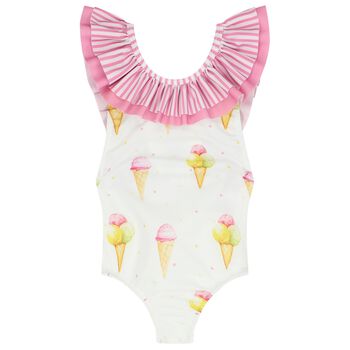 Girls White Ice Creams Swimsuit