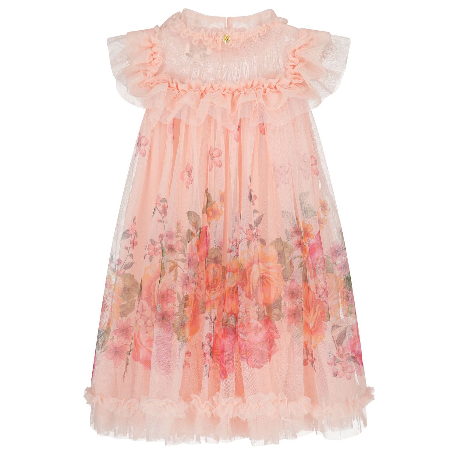 Girls Pink Floral Tulle Dress , 1, hi-res