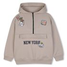 Boys Beige Logo Hooded Zip Up Top, 1, hi-res