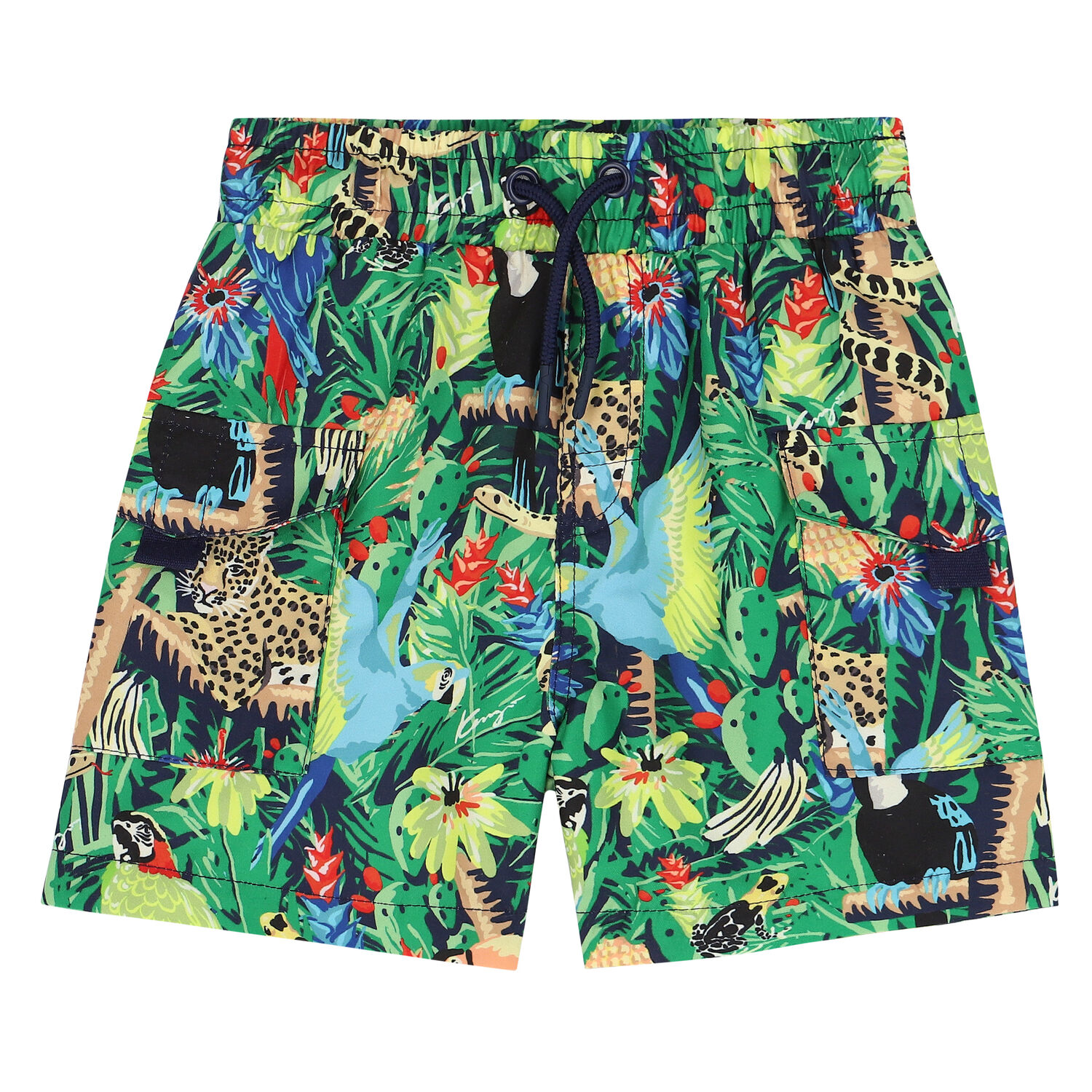 Younger Boys Green Tropical Swim Shorts, 1, hi-res