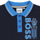 Younger Boys Navy Blue Logo Polo Shirt, 1, hi-res