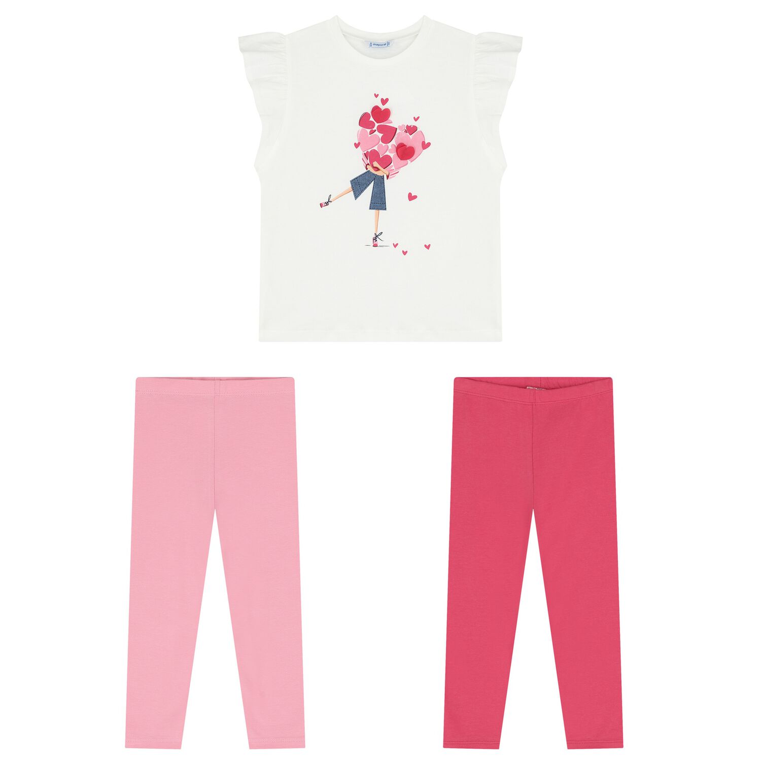 Girls White & Pink Leggings Set , 1, hi-res
