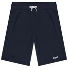 Boys Navy Blue Logo Shorts, 3, hi-res