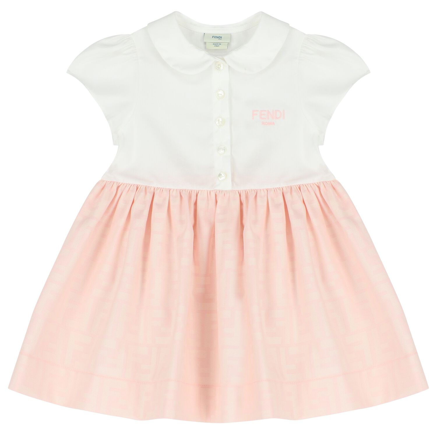 Baby Girls White & Pink FF Logo Dress, 1, hi-res
