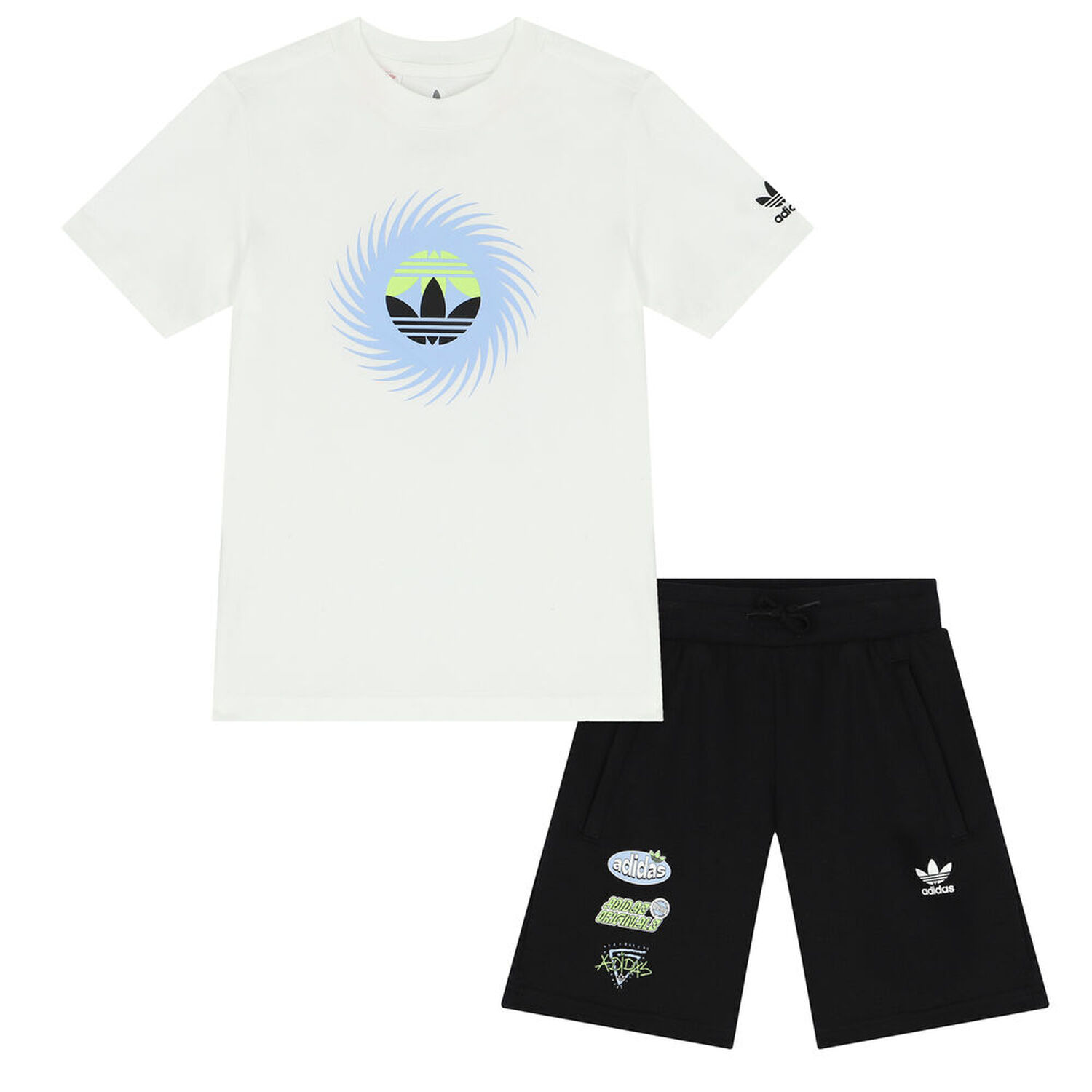 White & Black Logo Shorts Set, 1, hi-res