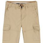 Boys Beige Logo Trousers, 1, hi-res