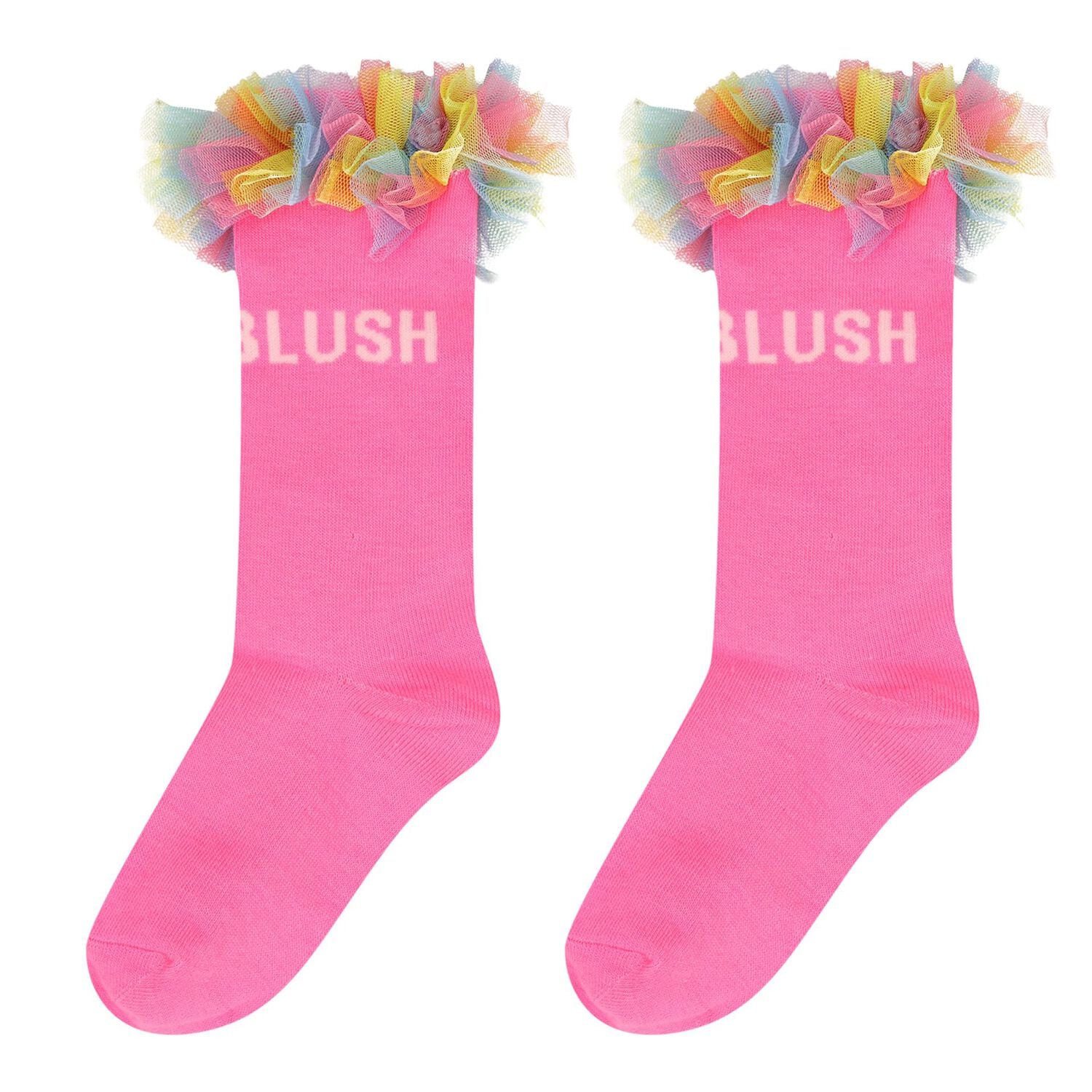 Girls Pink Ruffled Tulle Socks, 1, hi-res