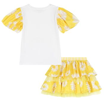 Girls White & Yellow Daisy Skirt Set