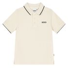 Younger Boys Beige Logo Polo Shirt, 1, hi-res