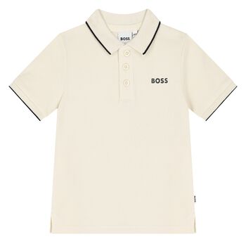 Younger Boys Beige Logo Polo Shirt