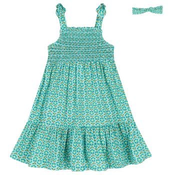 Girls Green Floral Smocked Dress Set