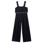 Girls Black Scalloped Wide Leg Trousers Set, 1, hi-res