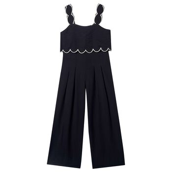 Girls Black Scalloped Wide Leg Trousers Set