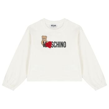 Girls Ivory Teddy Bear Logo Sweatshirt
