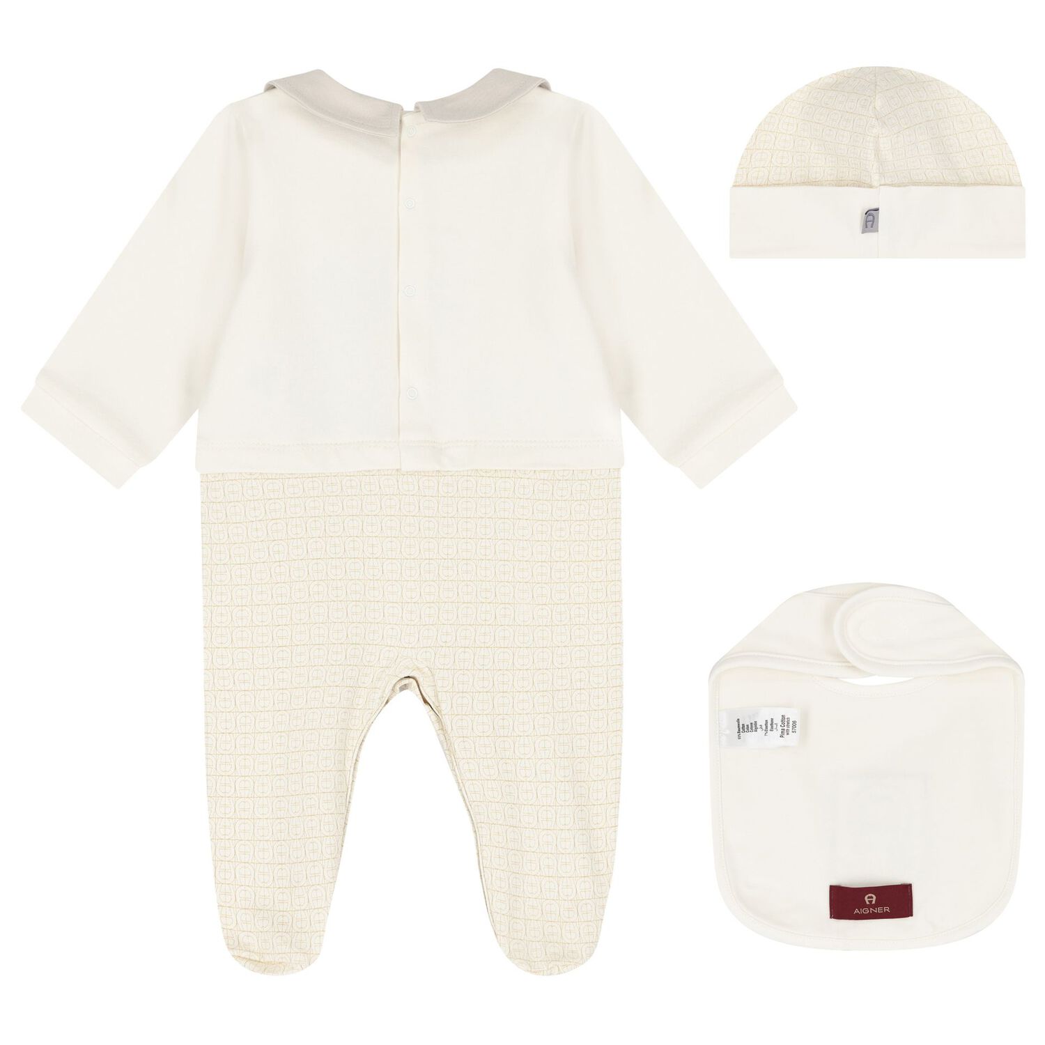 Ivory & Gold Babygrow, Hat & Bib Gift Set, 1, hi-res