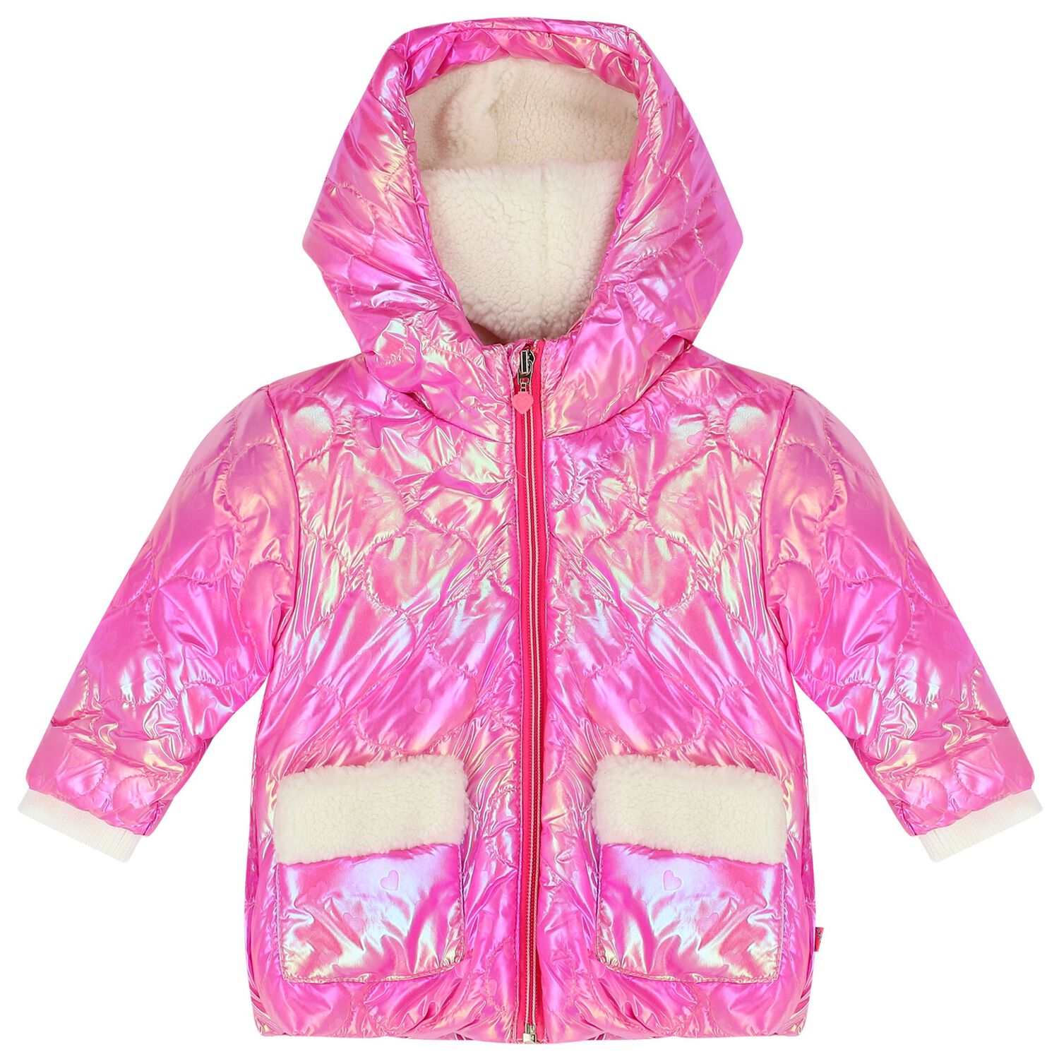 Younger Girls Pink Hearts Quilted Jacket, 1, hi-res