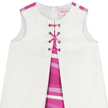 Girls White & Purple Marmo Sleeveless Dress