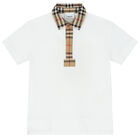 Boys White Checkered Polo Shirt, 1, hi-res