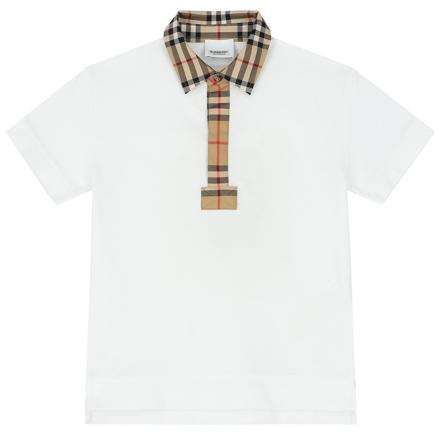 Boys White Checkered Polo Shirt, 1, hi-res