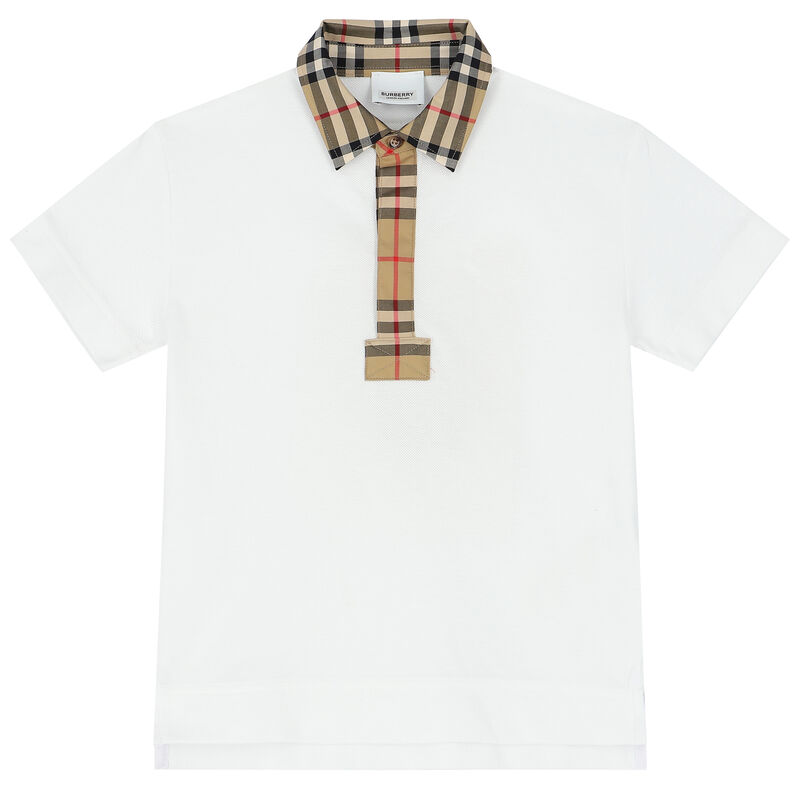 Boys White Checkered Polo Shirt, 1, hi-res image number null