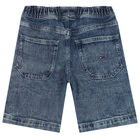 Boys Blue Logo Denim Shorts, 1, hi-res