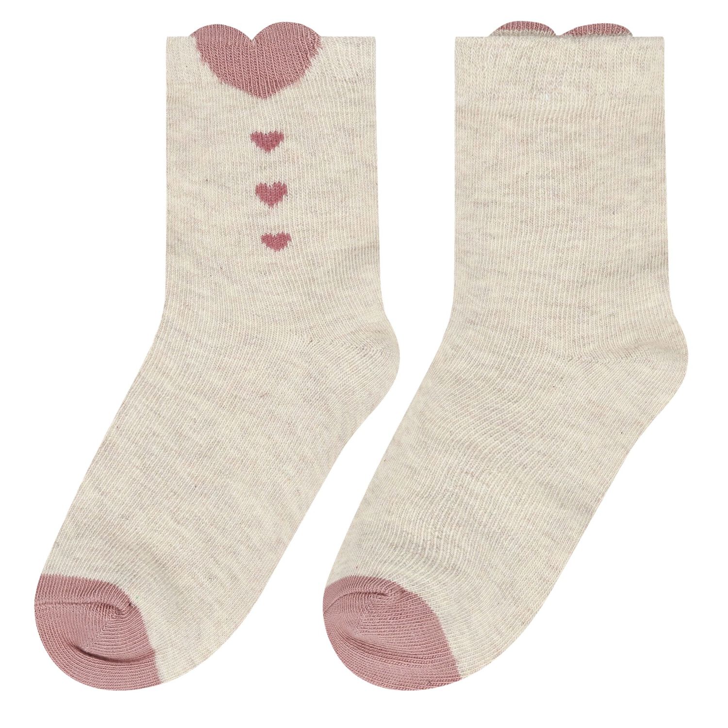 Girls Pink & Ivory Heart Socks (3 Pack), 1, hi-res image number null