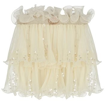 Girls Ivory Sequin Ruffled Skirt