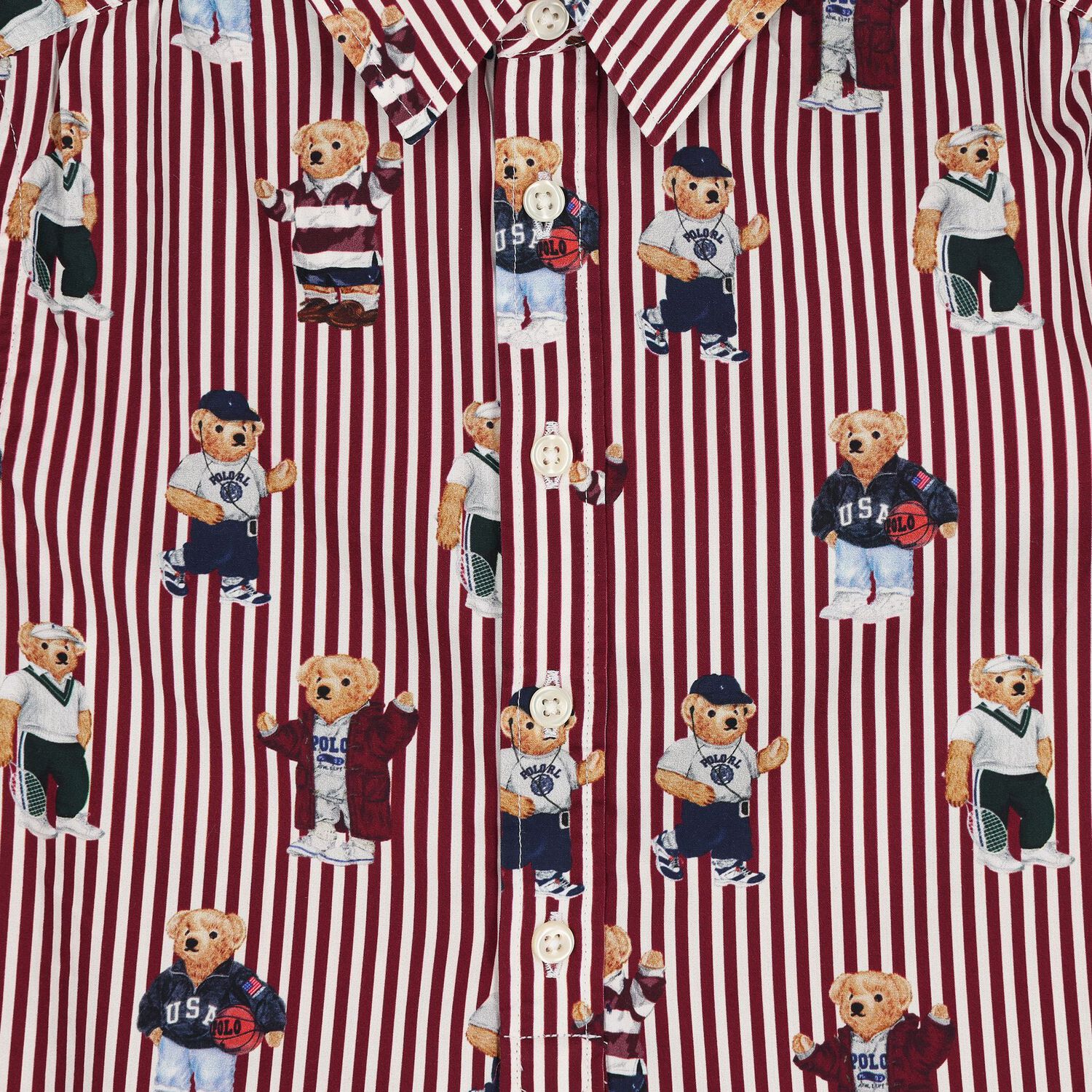 Girls White & Red Polo Bear Striped Shirt Dress, 1, hi-res