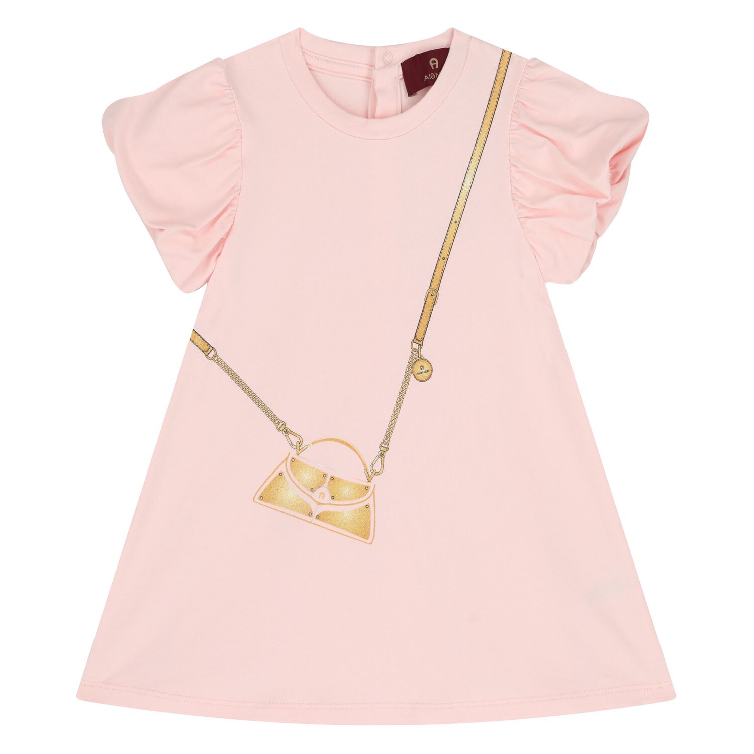 Younger Girls Pink Bag Logo Dress, 2, hi-res