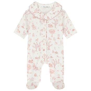 Baby Girls Ivory & Pink Teddy Bear Babygrow