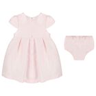 Baby Girls Pink Flower Satin Dress Set, 2, hi-res
