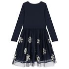 Girls Navy Blue Snowflakes Dress, 1, hi-res