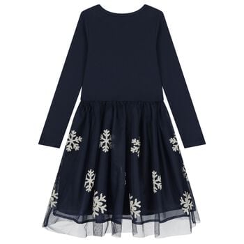 Girls Navy Blue Snowflakes Dress