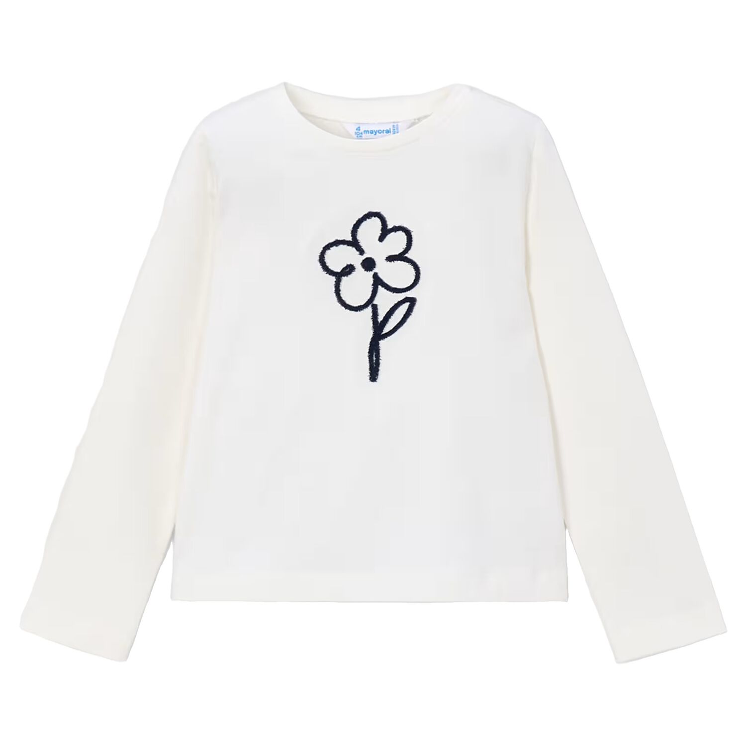 Girls White Floral Long Sleeve Top, 1, hi-res