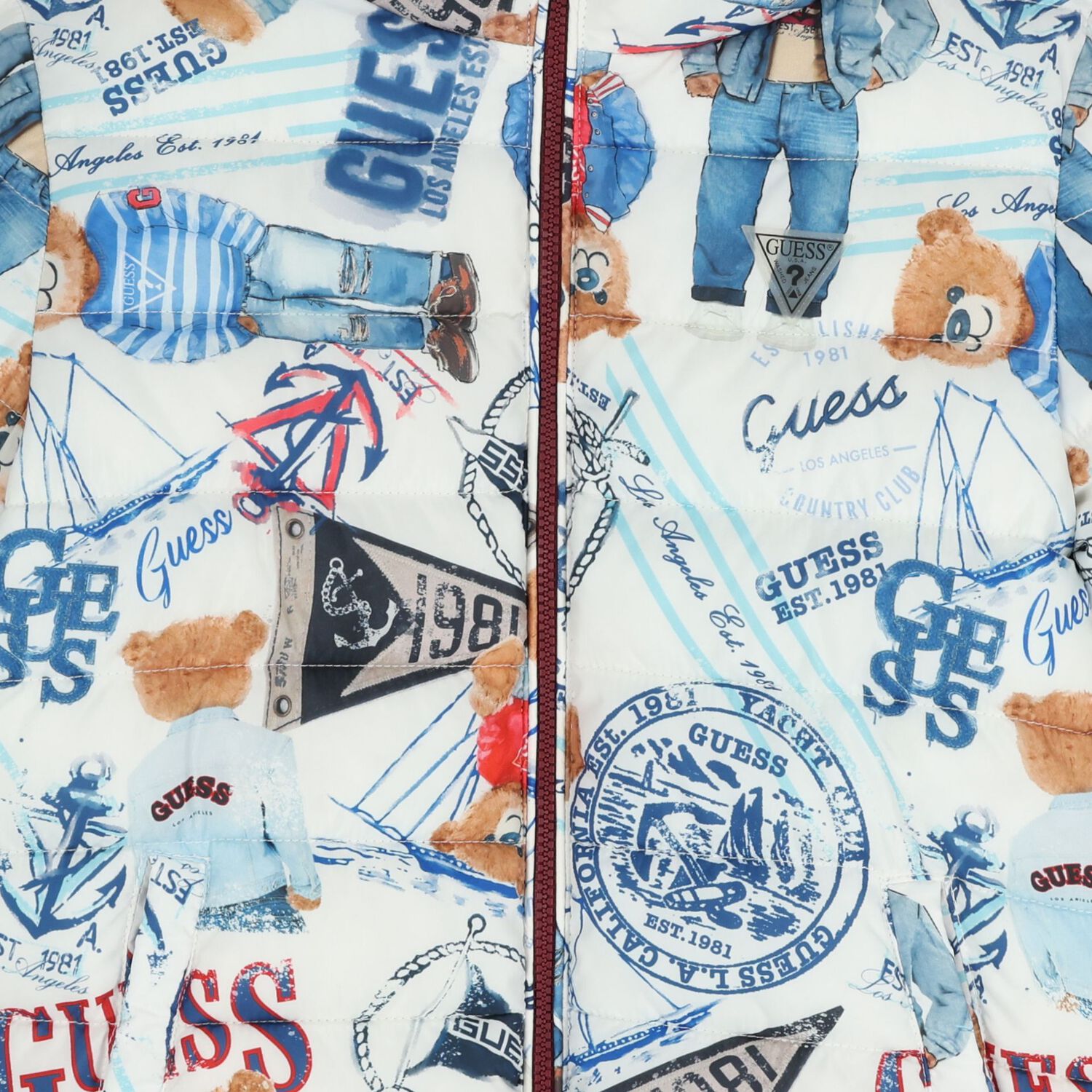 Boys White & Blue Logo Padded Puffer Jacket, 1, hi-res