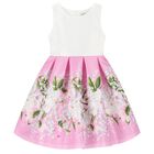 Girls White & Pink Floral Satin Dress, 1, hi-res