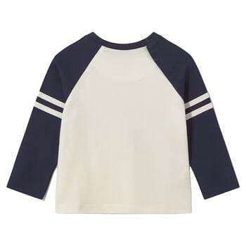 Younger Boys Ivory & Navy Blue Fox Long Sleeve Top